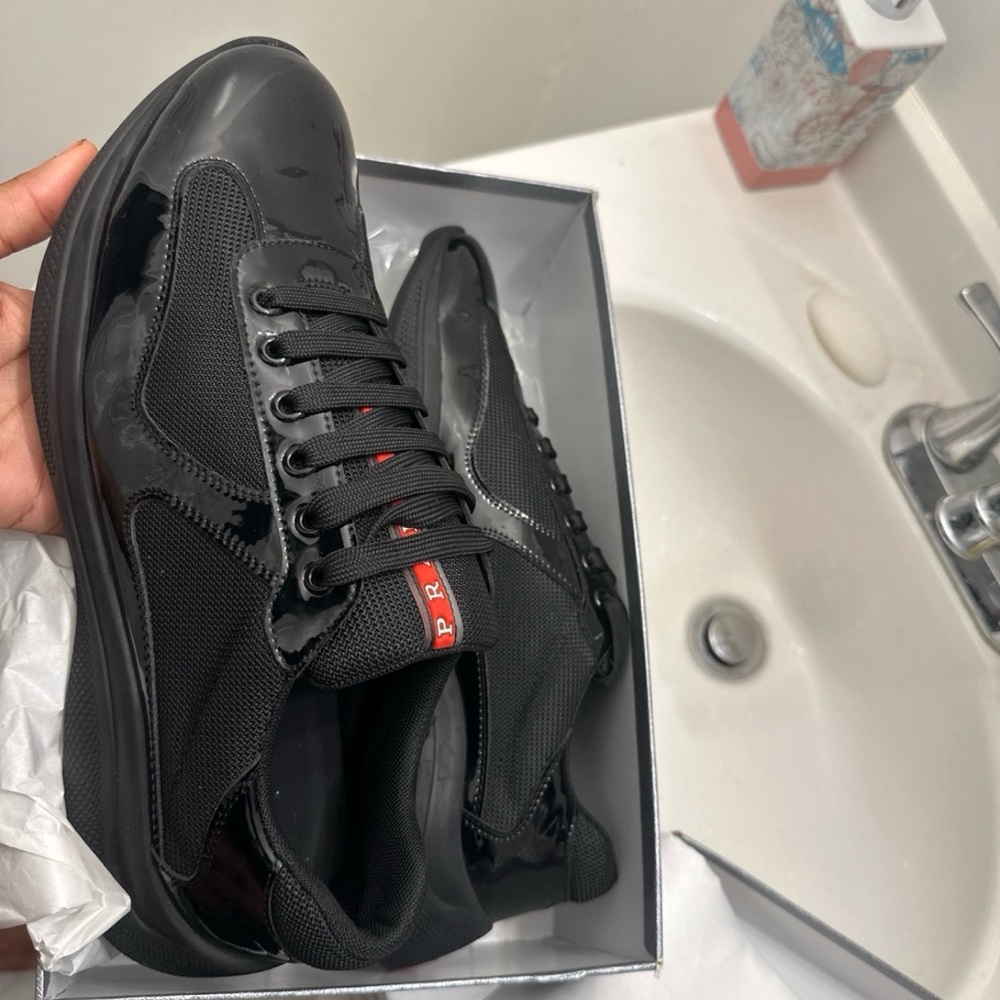 Prada Black High-Top Sneakers with Leather Finish